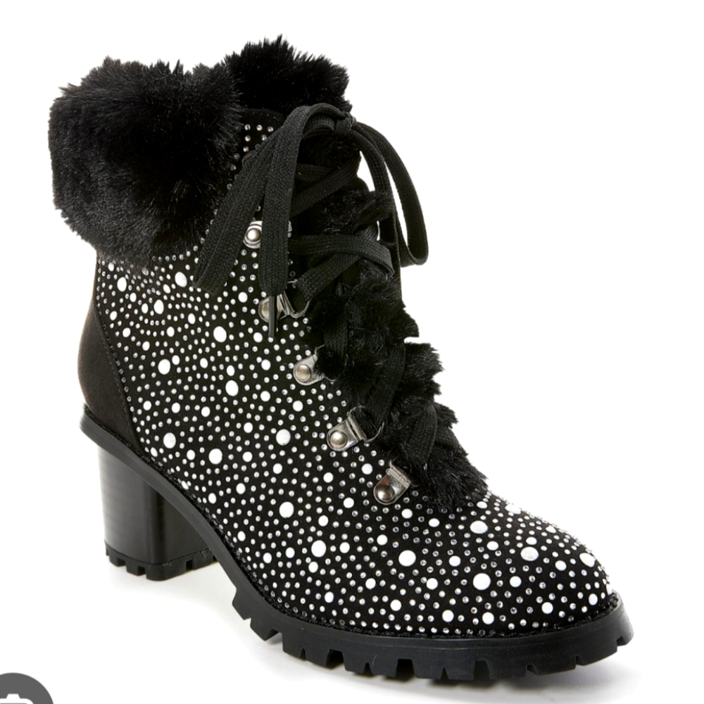Boston Proper Black Rhinestone Fur Booties